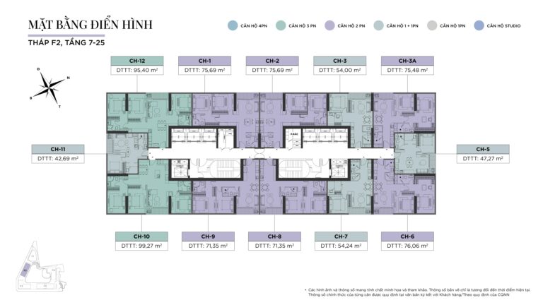 Mặt bằng tòa F2 Sun Cầu Giấy tầng 7-25
