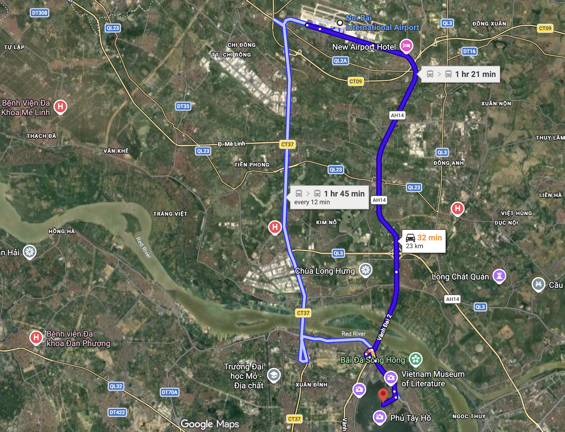 Từ Sun Tây Hồ View đi sân bay nội bài theo hướng bắc